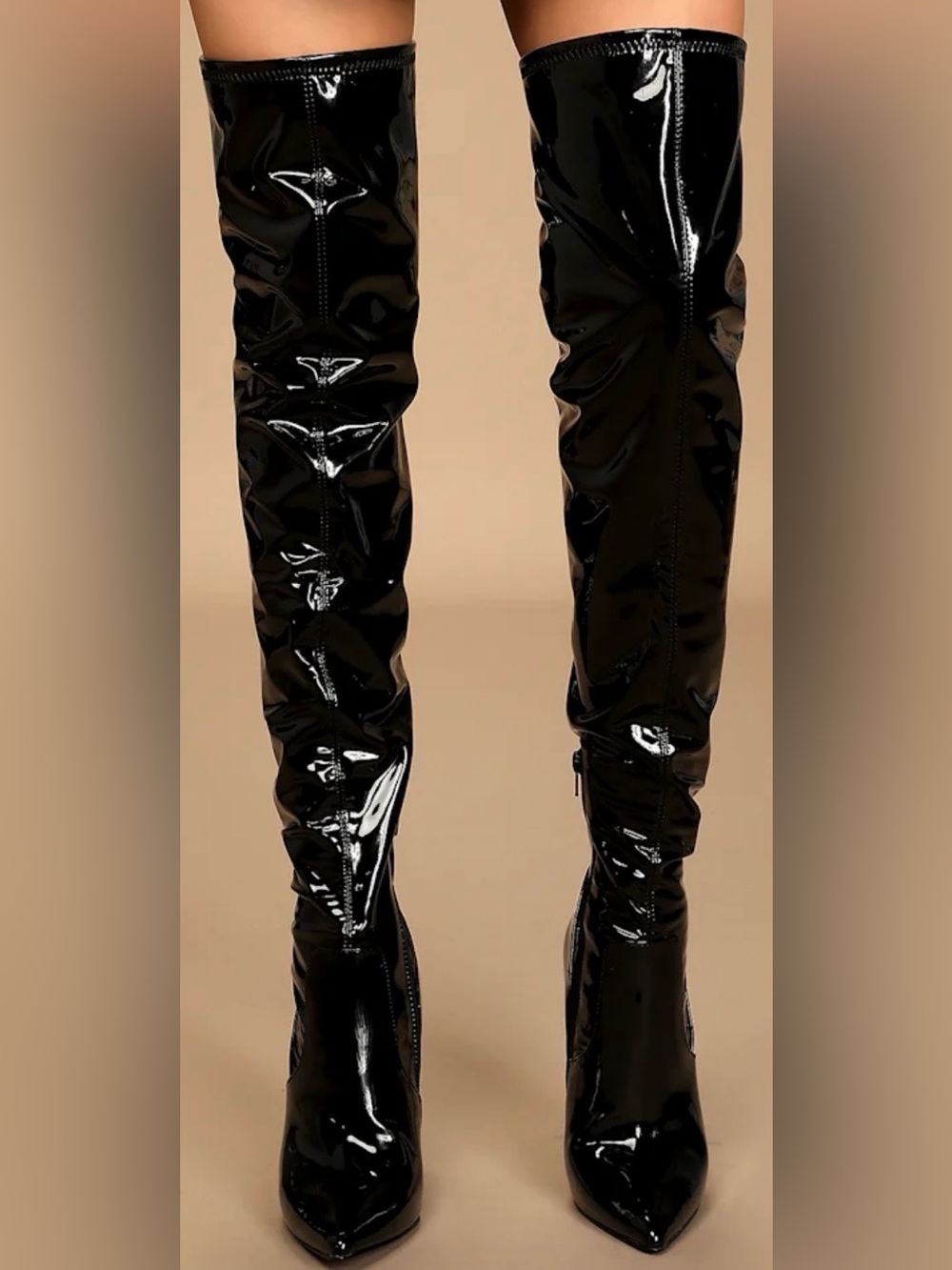 ✨ Zara black patent faux-leather over-the-knee boots,